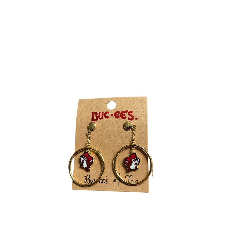 Buc-ee's Number 1 Fan Beaver Pair Of Earrings Dangle Round Bucees Gas Station
